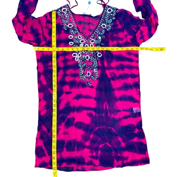 Blue Island pink and purple tie dye swim cover up bead and sequin embellishments - Picture 6 of 8